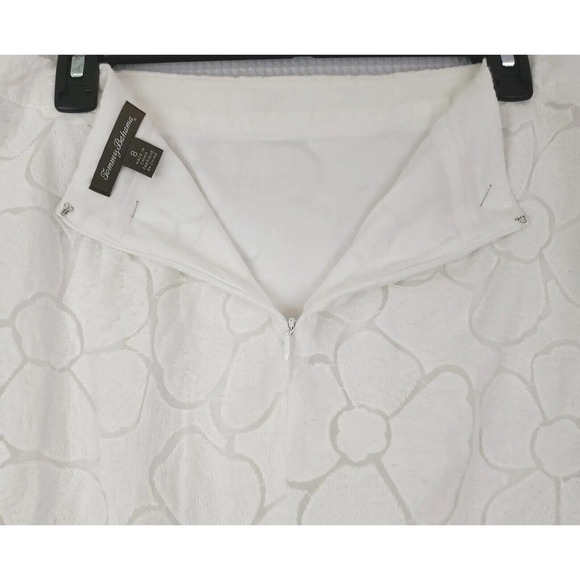 Tommy Bahama ~Woman Size 8~ White Textured Print Cotton Pencil Skirt Fully Lined - Picture 6 of 9